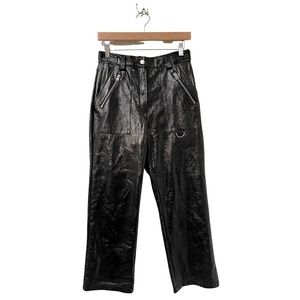 TopShop Shiny Faux Patent Leather High-Waist Black Cropped Pants Size 6